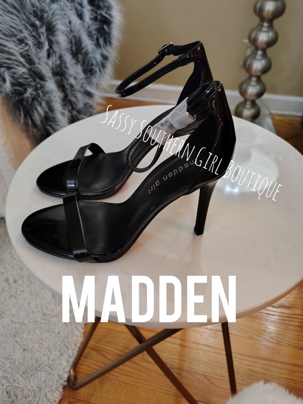 🆕⭐Madden Black Patent Ankle-Strap Stiletto Sandal